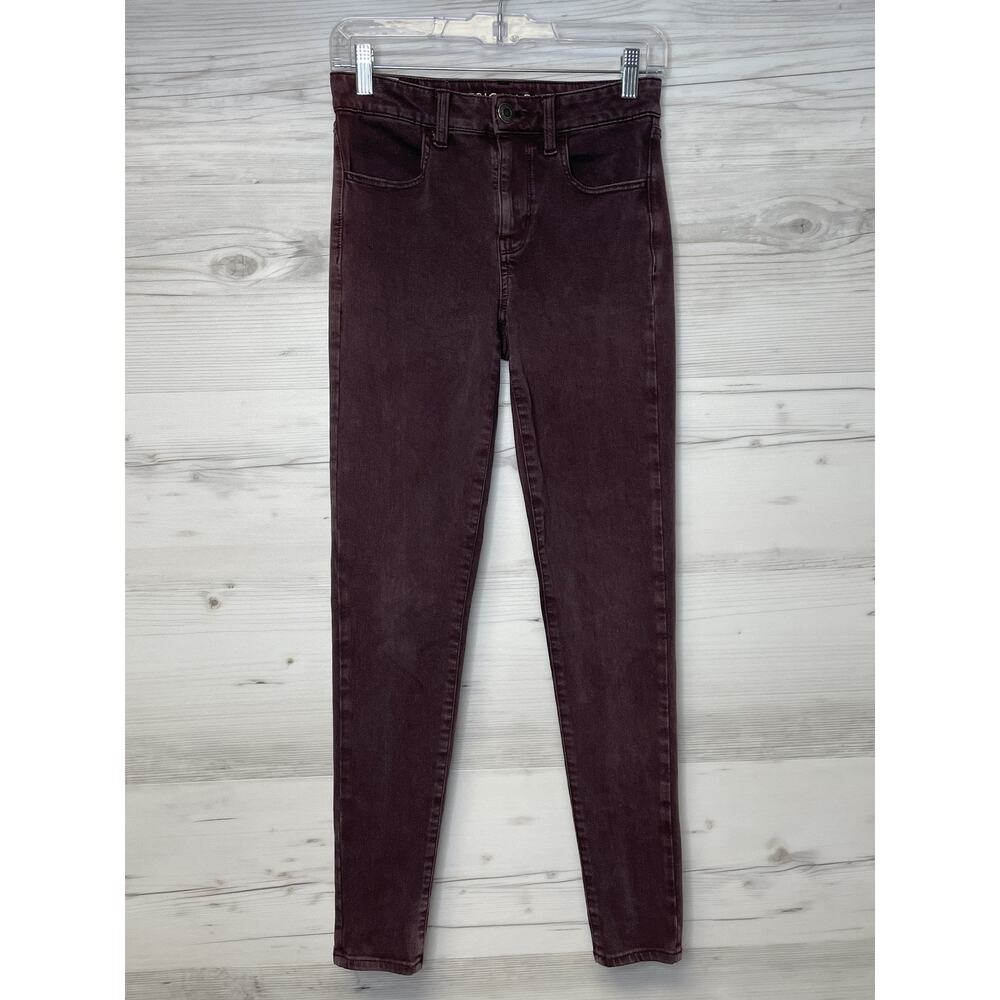 American Eagle Jeans Womens 2 Burgundy Hi-Rise‎ Jegging Stretch 360 Denim Skinny